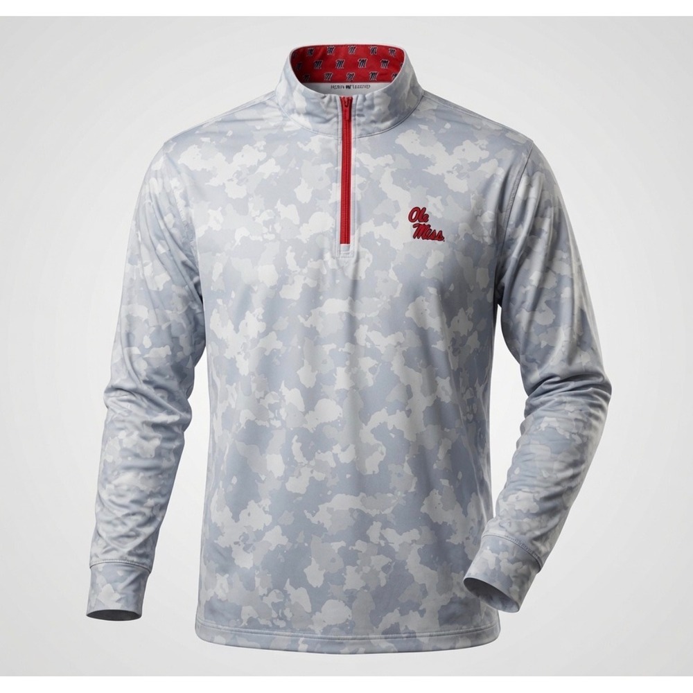 Horn Legend Ole Miss Camo Quarter Zip Pullover Mens Size 4XLT Grey Bamboo Luxury